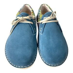 Birkenstock Memphis Leather/Textile Shoes Petrol Blue White EU 42 US W 11 M 9